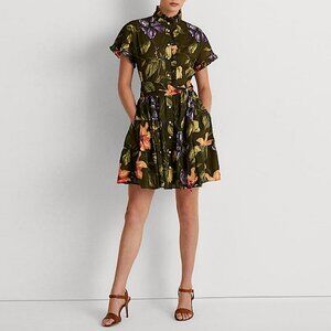 NWT New $165 Ralph Lauren Floral Cotton Voile Short Sleeve Dress Size 16